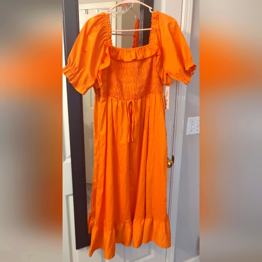 NWT Orange Ruffle Off Shoulder Balloon Sleeve Midi/Maxi Dress
